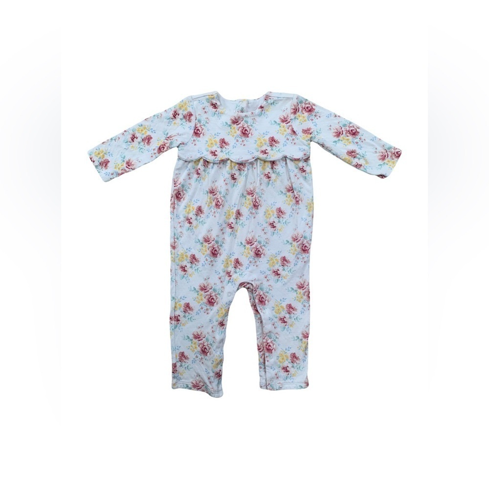 Janie and Jack Size 12-18 Months White Floral Scalloped Jumpsuit Romper